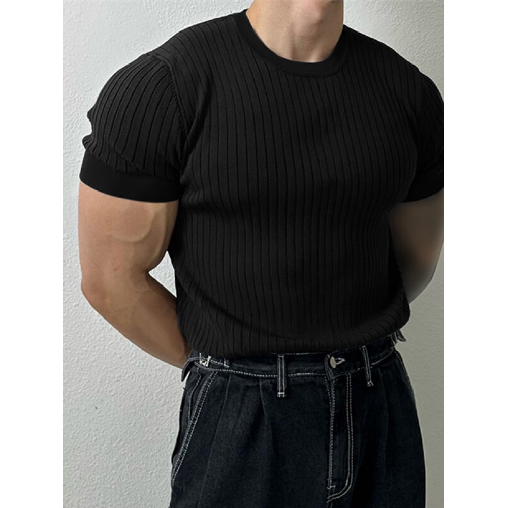 Mens Solid Rib-Knit Short Sleeve T-Shirt Mens Solid Rib-Knit Short Sleeve T-Shirt