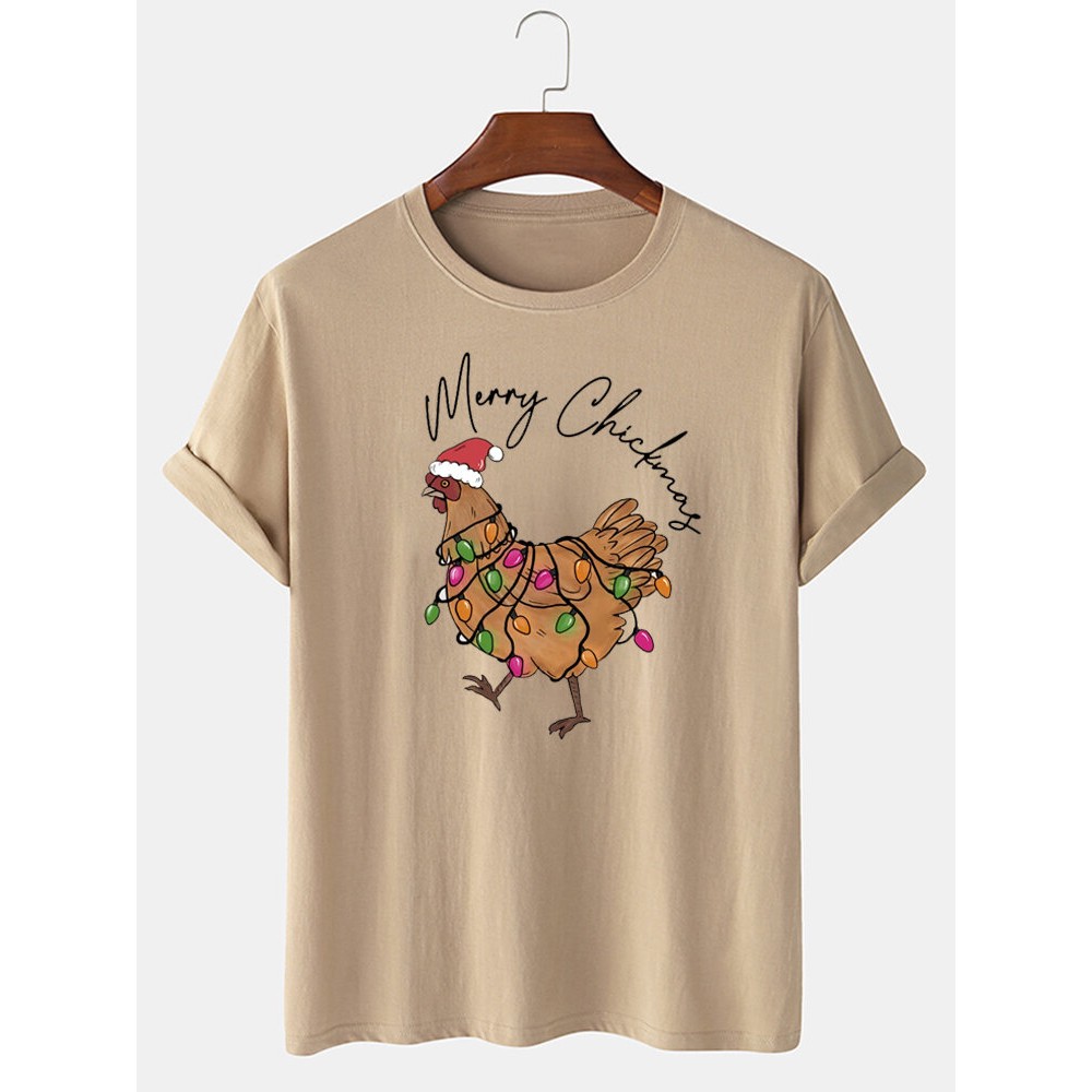 Mens Christmas Chicken Print Crew Neck Short Sleeve T-Shirts Winter Mens Christmas Chicken Print Crew Neck Short Sleeve T-Shirts Winter