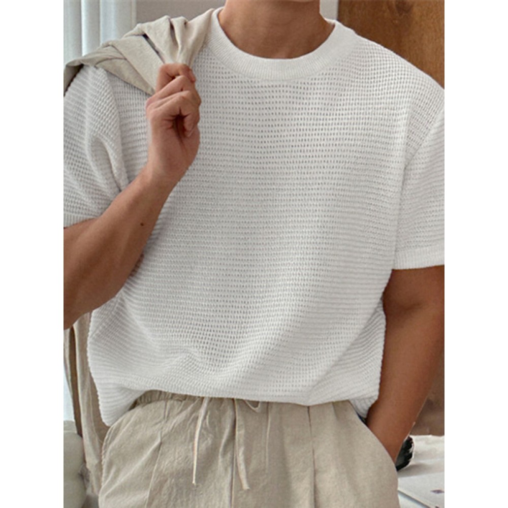 Mens Solid Waffle Knit Short Sleeve T-Shirt Mens Solid Waffle Knit Short Sleeve T-Shirt