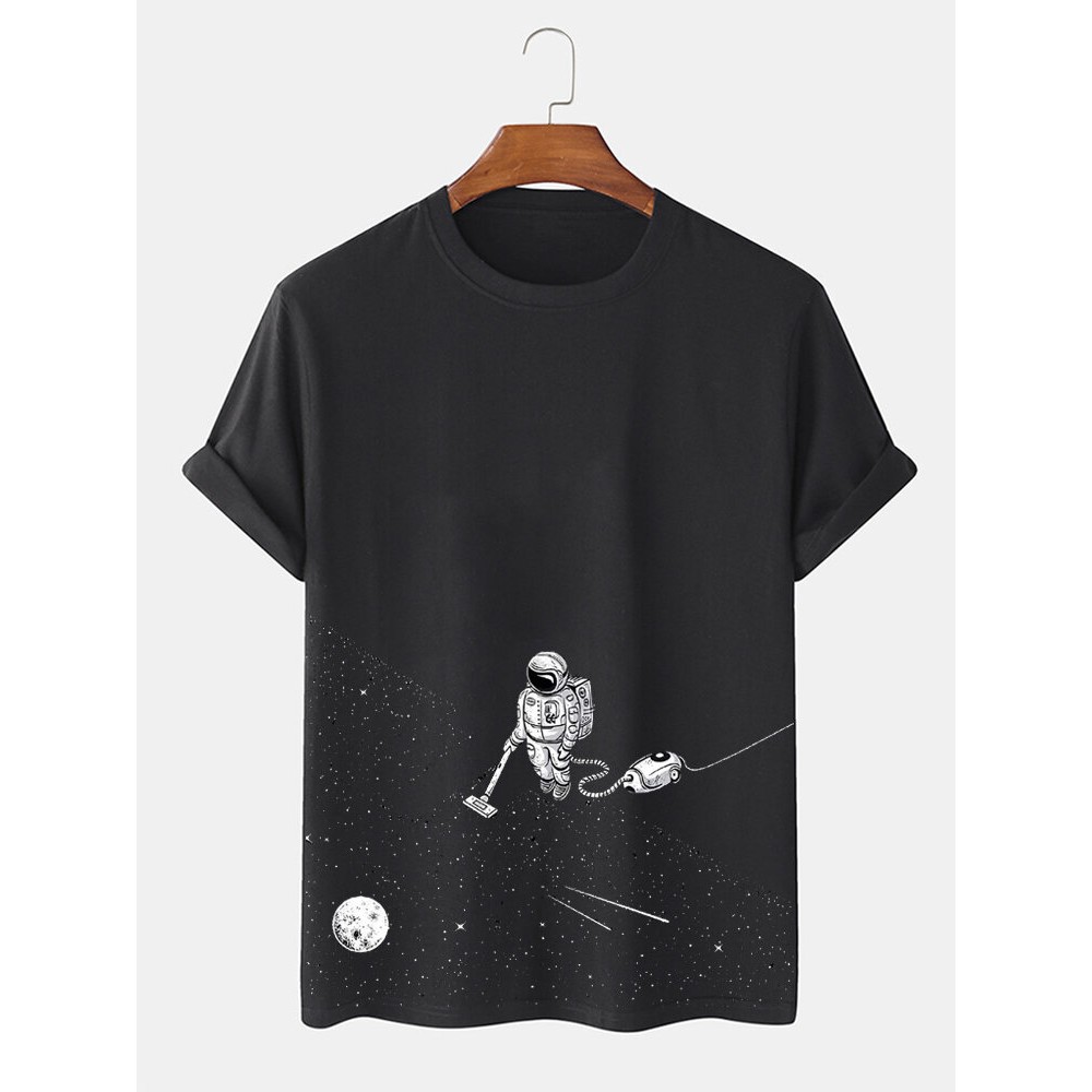 Mens Space Astronaut Print Crew Neck Short Sleeve T-Shirts Winter Mens Space Astronaut Print Crew Neck Short Sleeve T-Shirts Winter