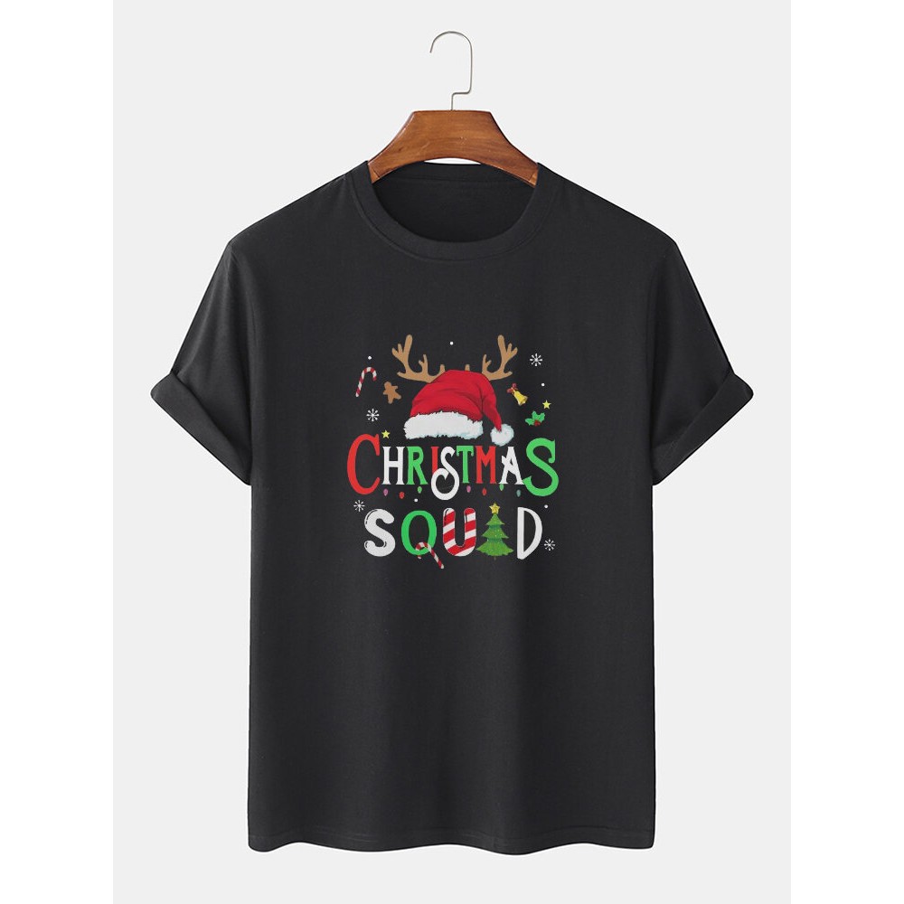 Mens Christmas Letter Print Crew Neck Short Sleeve T-Shirts Mens Christmas Letter Print Crew Neck Short Sleeve T-Shirts