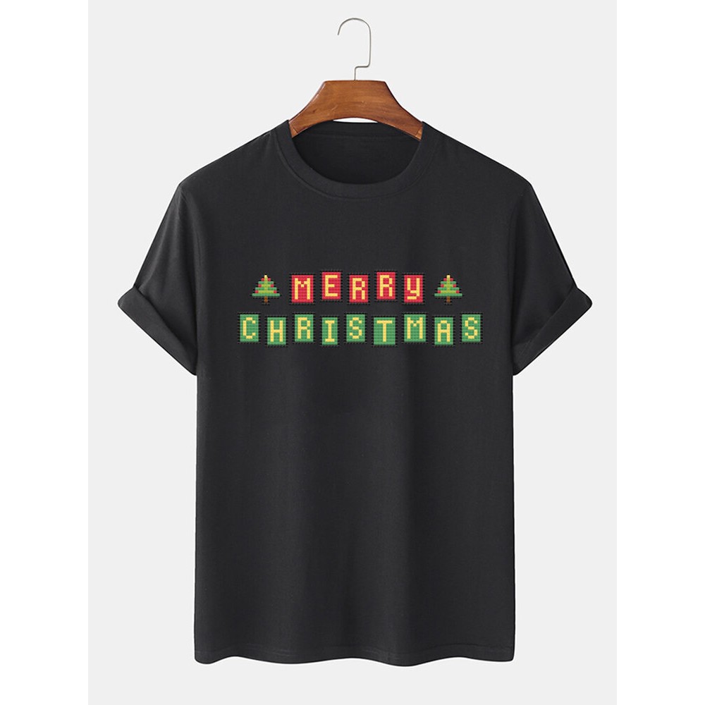 Mens Christmas Letter Graphics Crew Neck Short Sleeve T-Shirts Winter Mens Christmas Letter Graphics Crew Neck Short Sleeve T-Shirts Winter