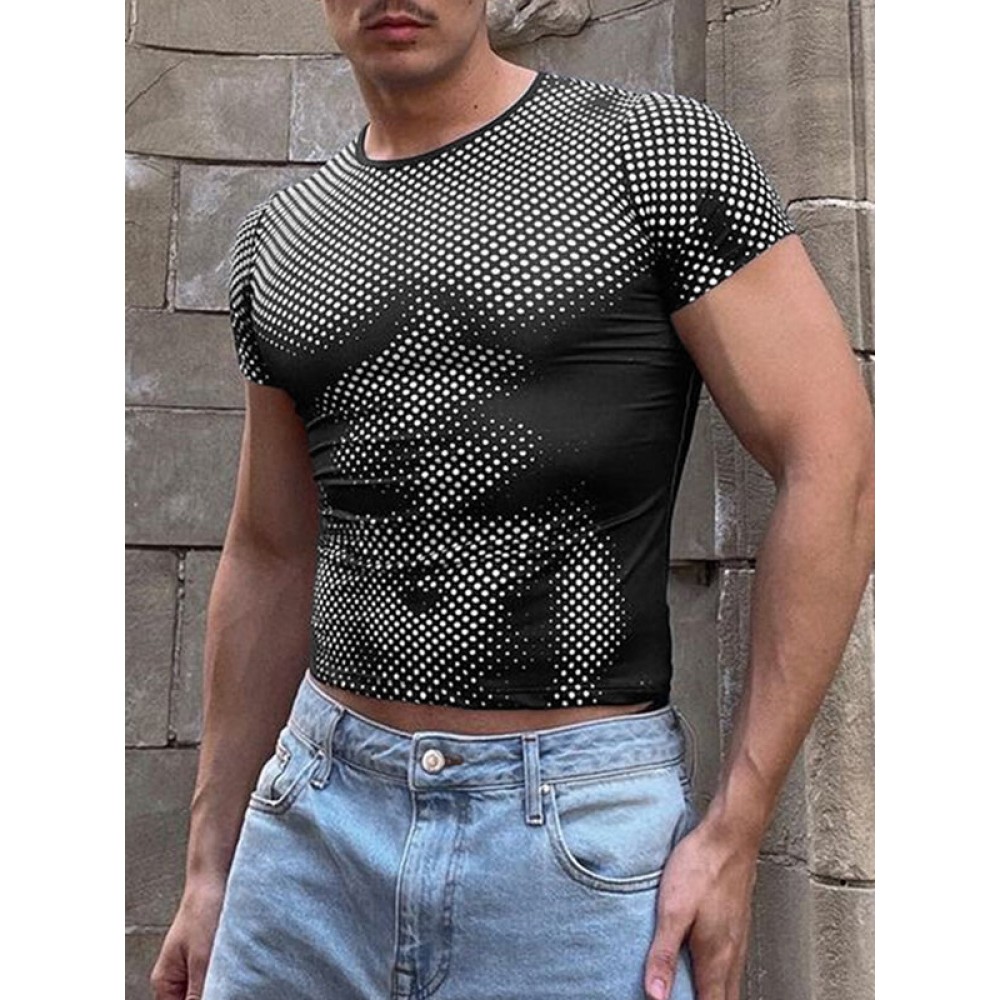 Mens Polka Dot Print Knit Short Sleeve T-Shirt Mens Polka Dot Print Knit Short Sleeve T-Shirt