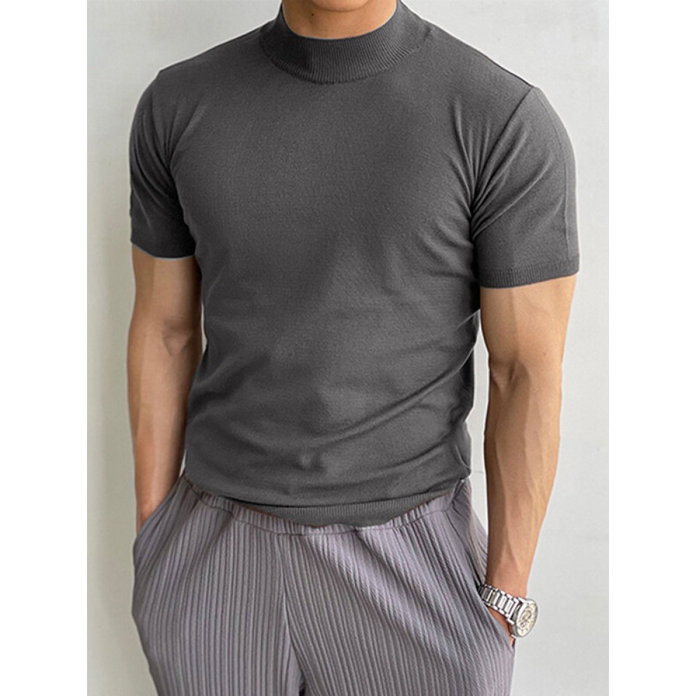 Mens Solid Crew Neck Knit Short Sleeve T-Shirt Mens Solid Crew Neck Knit Short Sleeve T-Shirt
