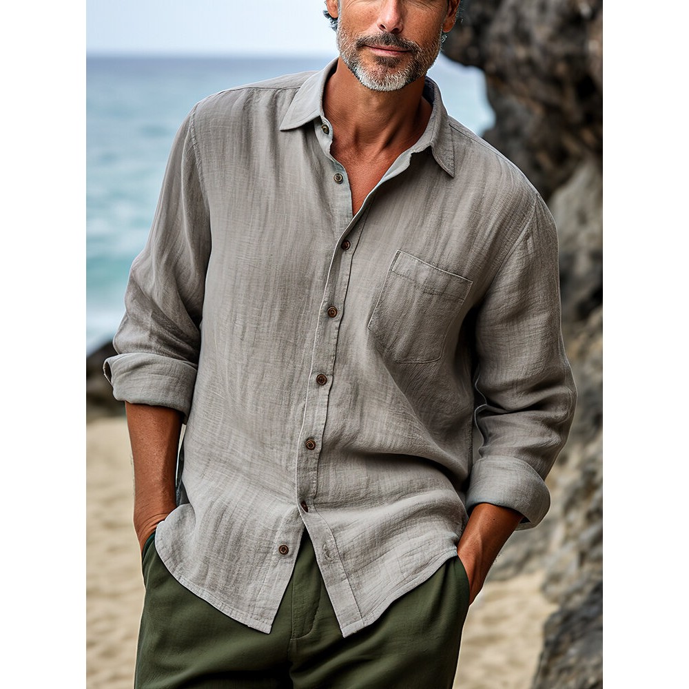 Mens Solid Texture Chest Pocket Lapel Casual Long Sleeve Shirts Mens Solid Texture Chest Pocket Lapel Casual Long Sleeve Shirts