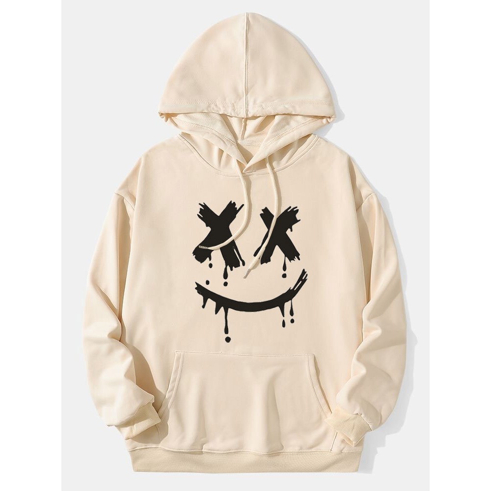 Mens Drip Smile Face Print Kangaroo Pocket Casual Drawstring Hoodies Winter Mens Drip Smile Face Print Kangaroo Pocket Casual Drawstring Hoodies Winter