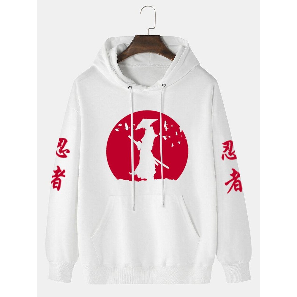 Mens Japanese Ninja Graphic Kangaroo Pocket Drawstring Hoodies Winter Mens Japanese Ninja Graphic Kangaroo Pocket Drawstring Hoodies Winter