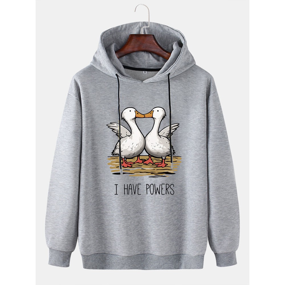 Mens Cartoon Duck Slogan Print Casual Drawstring Hoodies Winter Mens Cartoon Duck Slogan Print Casual Drawstring Hoodies Winter