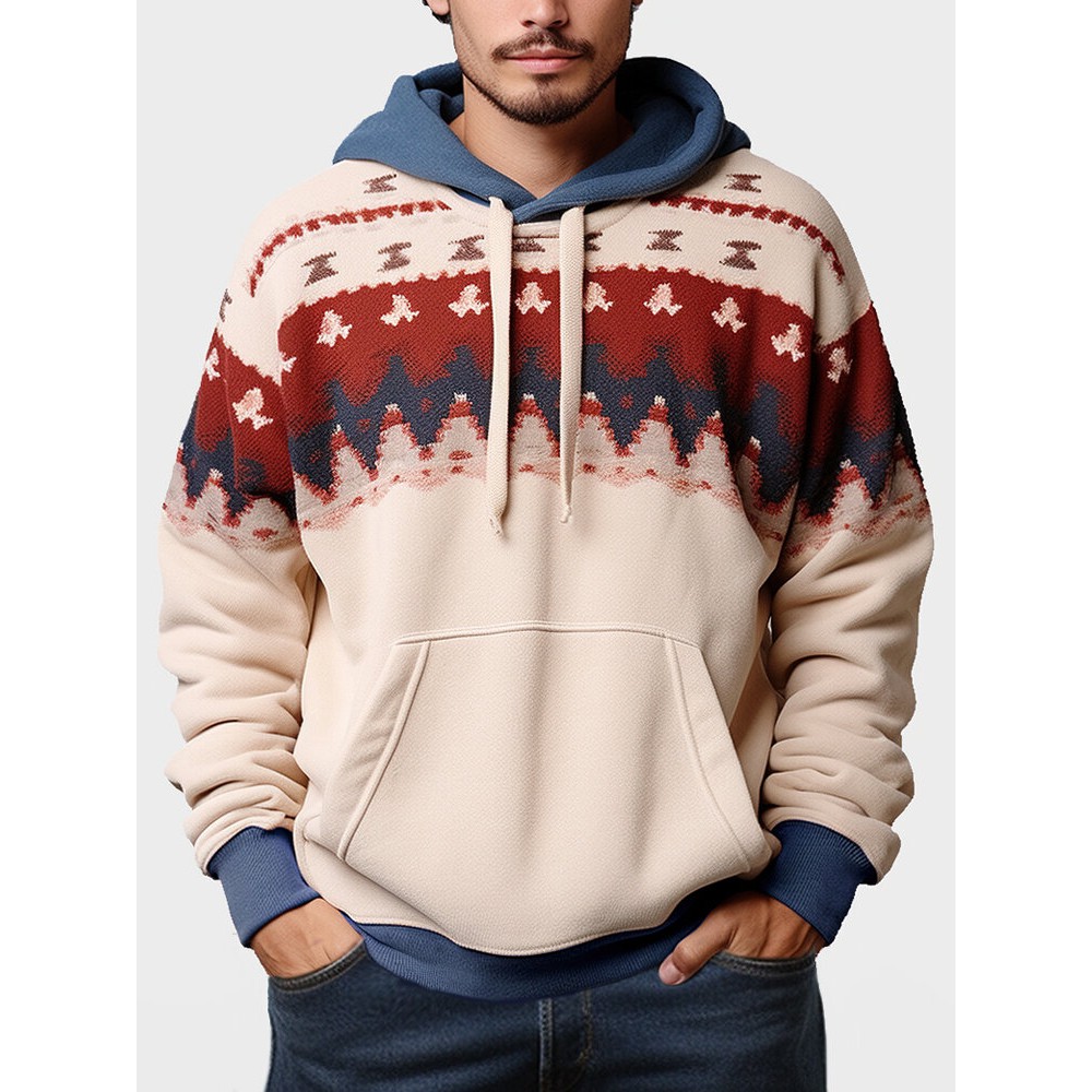 Mens Ethnic Pattern Kangaroo Pocket Contrast Drawstring Hoodies Winter Mens Ethnic Pattern Kangaroo Pocket Contrast Drawstring Hoodies Winter