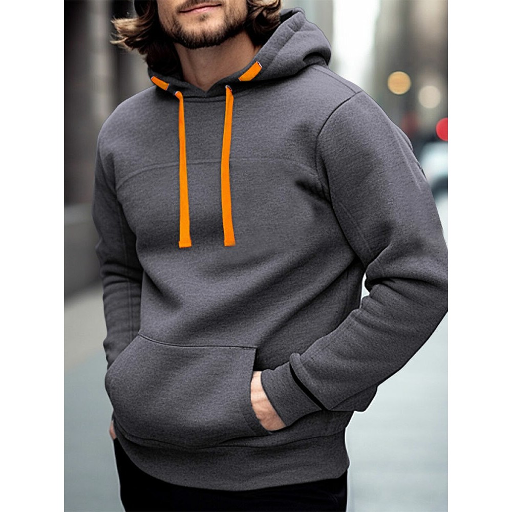 Mens Solid Kangaroo Pocket Contrast Drawstring Casual Hoodies Winter Mens Solid Kangaroo Pocket Contrast Drawstring Casual Hoodies Winter