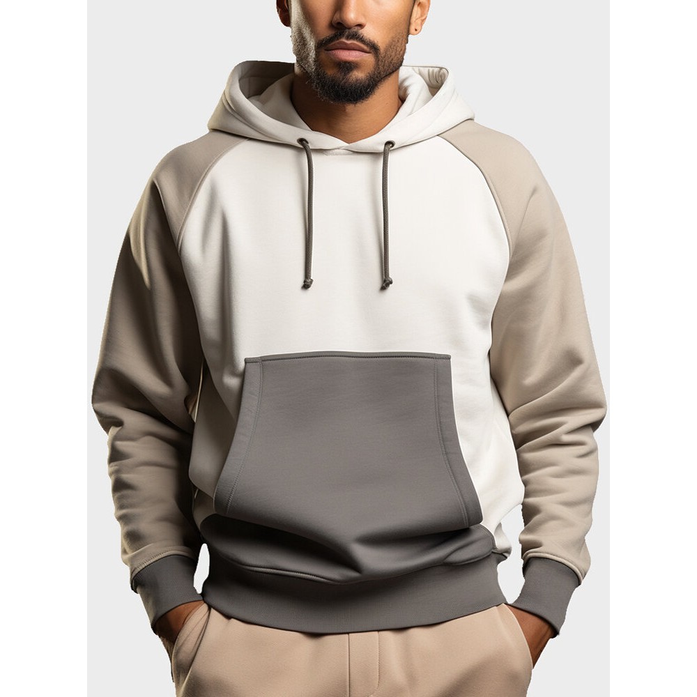 Mens Contrast Patchwork Kangaroo Pocket Casual Drawstring Hoodies Winter Mens Contrast Patchwork Kangaroo Pocket Casual Drawstring Hoodies Winter