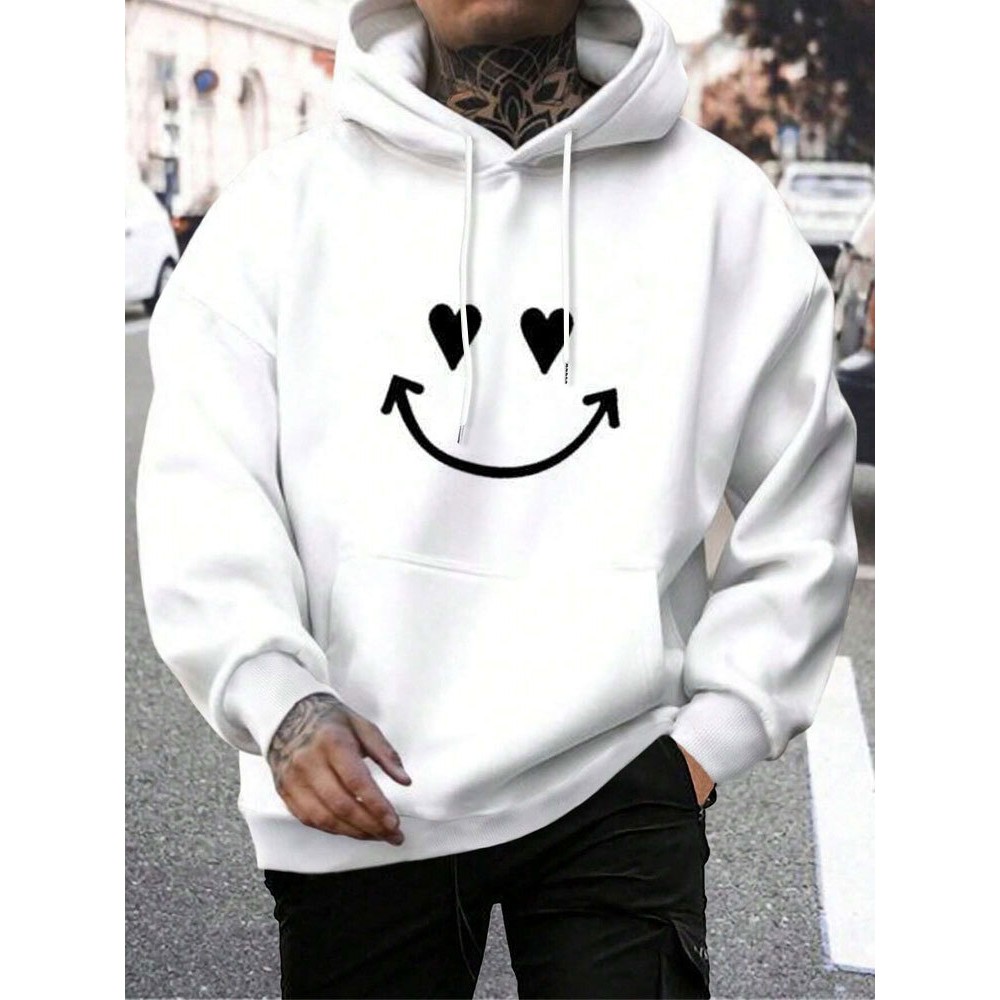 Mens Heart Smile Face Print Kangaroo Pocket Casual Drawstring Hoodies Winter Mens Heart Smile Face Print Kangaroo Pocket Casual Drawstring Hoodies Winter