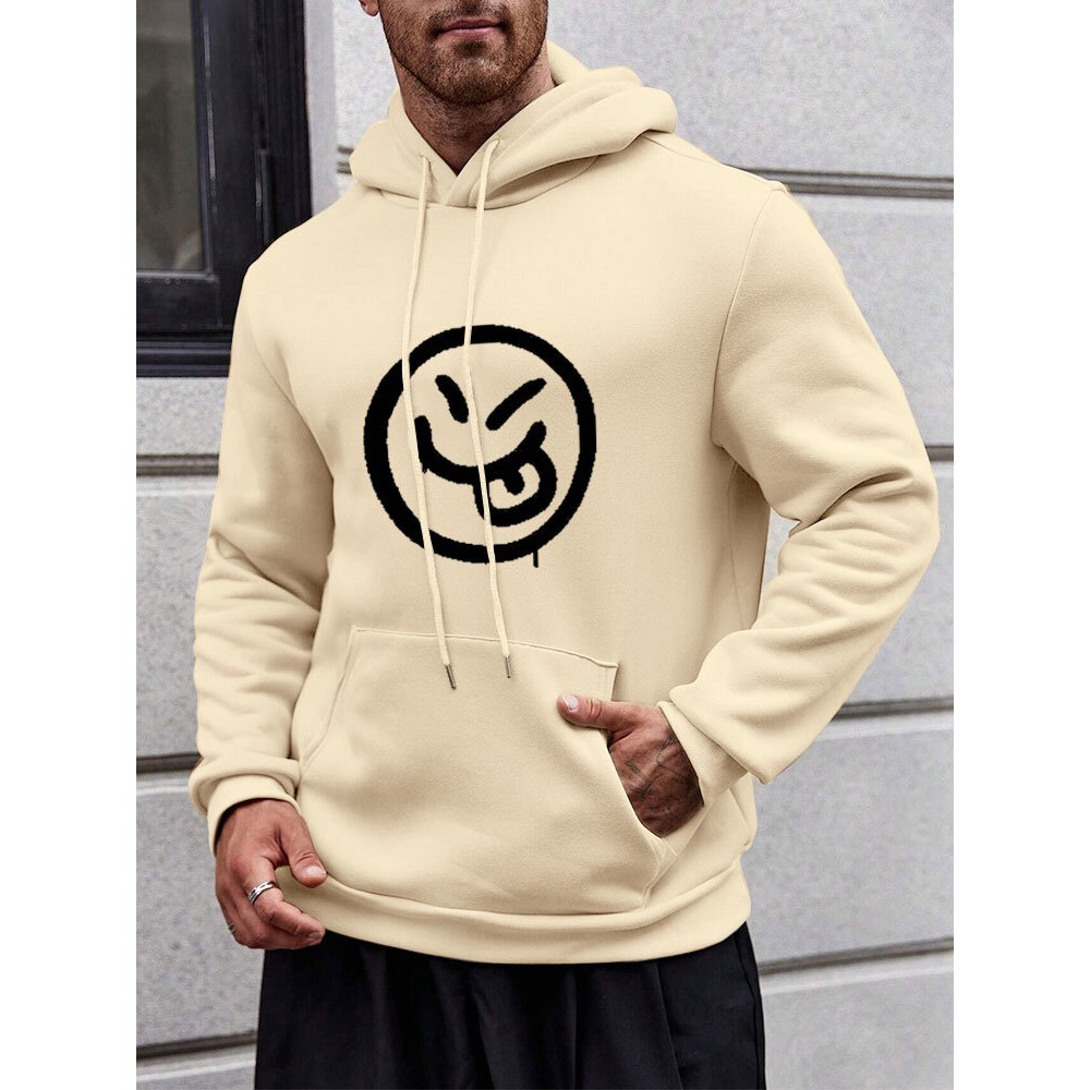 Mens Smile Face Graphic Kangaroo Pocket Casual Drawstring Hoodies Winter Mens Smile Face Graphic Kangaroo Pocket Casual Drawstring Hoodies Winter