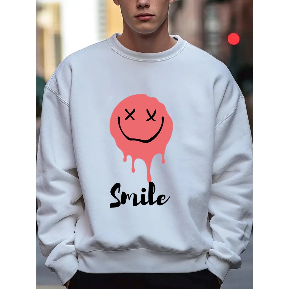 Mens Drip Smile Face Print Crew Neck Pullover Sweatshirts Winter Mens Drip Smile Face Print Crew Neck Pullover Sweatshirts Winter