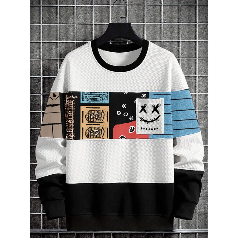 Mens Smile Ethnic Tribal Pattern Patchwork Pullover Sweatshirts Winter Mens Smile Ethnic Tribal Pattern Patchwork Pullover Sweatshirts Winter