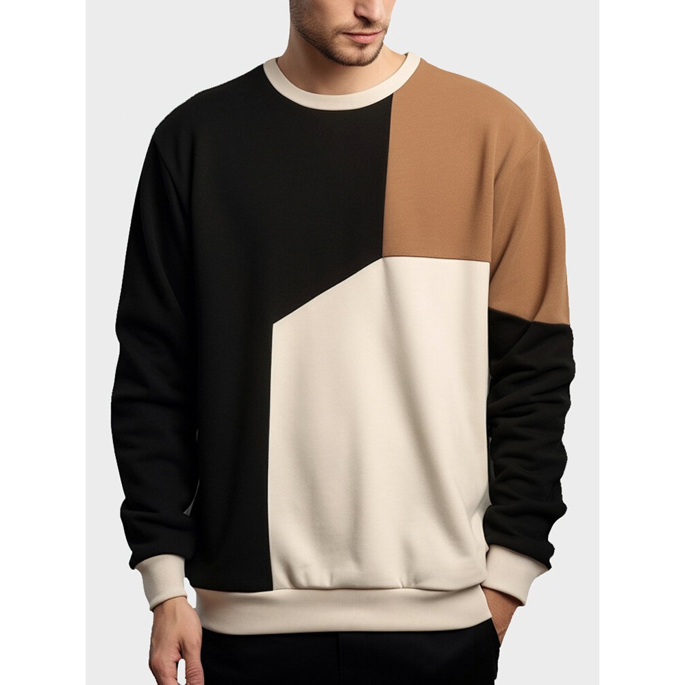 Mens Color Block Patchwork Crew Neck Casual Pullover Sweatshirts Winter Mens Color Block Patchwork Crew Neck Casual Pullover Sweatshirts Winter