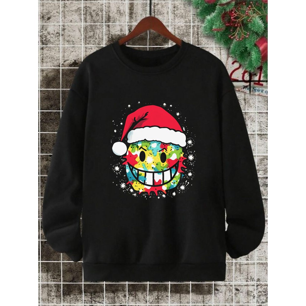 Mens Christmas Smile Face Print Crew Neck Pullover Sweatshirts Winter Mens Christmas Smile Face Print Crew Neck Pullover Sweatshirts Winter