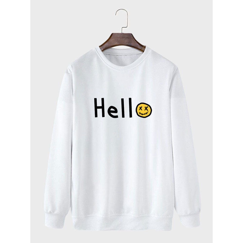 Mens Smile Face Letter Print Crew Neck Casual Pullover Sweatshirts Winter Mens Smile Face Letter Print Crew Neck Casual Pullover Sweatshirts Winter