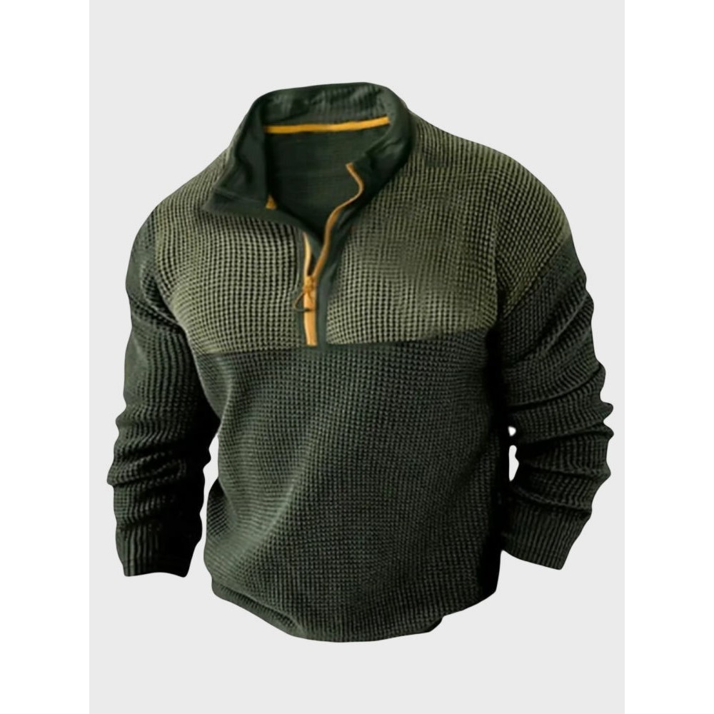 Mens Waffle Knit Contrast Patchwork Half Zip Pullover Sweatshirts Winter Mens Waffle Knit Contrast Patchwork Half Zip Pullover Sweatshirts Winter