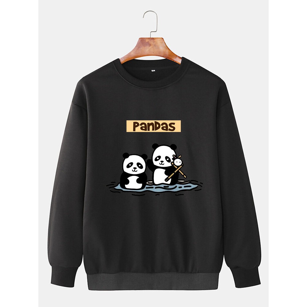 Mens Cartoon Panda Letter Print Crew Neck Loose Pullover Sweatshirts Winter Mens Cartoon Panda Letter Print Crew Neck Loose Pullover Sweatshirts Winter