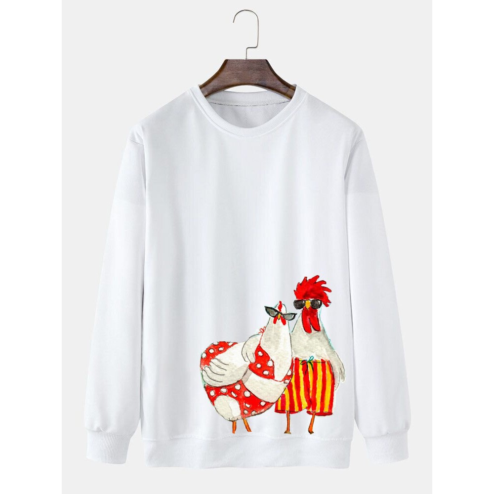 Mens Funny Cartoon Chicken Print Crew Neck Pullover Sweatshirts Winter Mens Funny Cartoon Chicken Print Crew Neck Pullover Sweatshirts Winter
