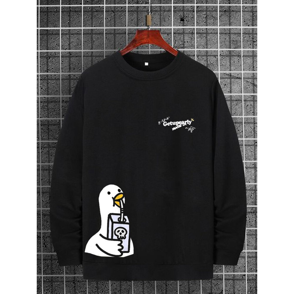Mens Cute Duck Letter Print Crew Neck Pullover Sweatshirts Winter Mens Cute Duck Letter Print Crew Neck Pullover Sweatshirts Winter